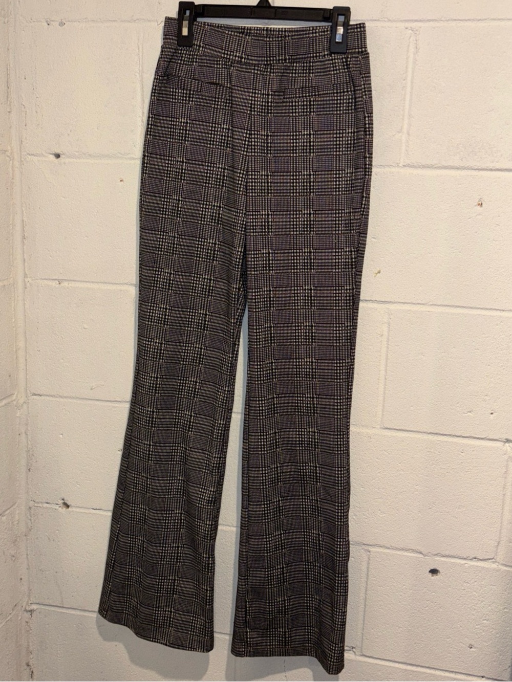 Sincerely Jules flared leg dress pants black brown plaid